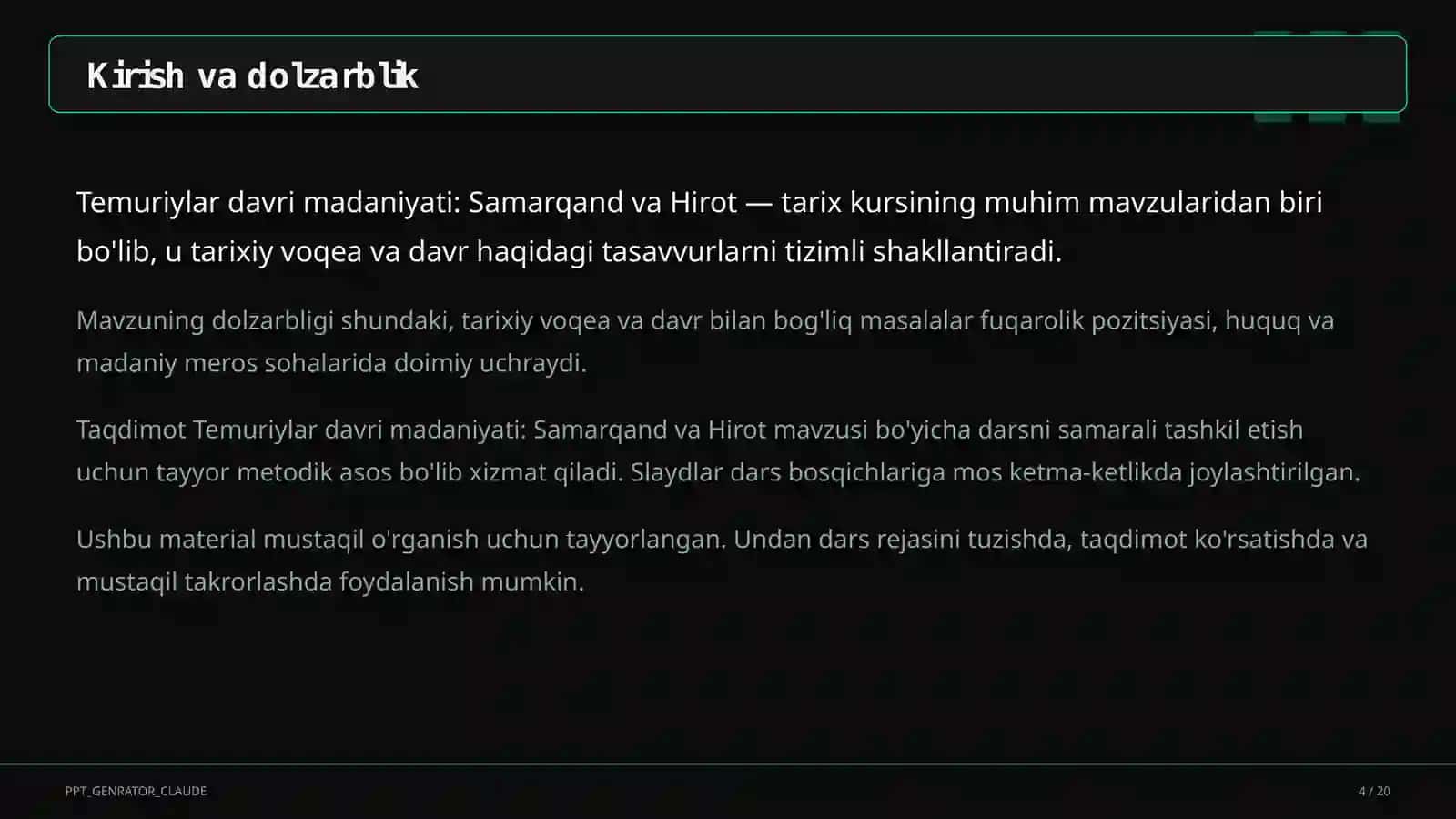 Temuriylar davri madaniyati: Samarqand va Hirot (8-sinf) 4