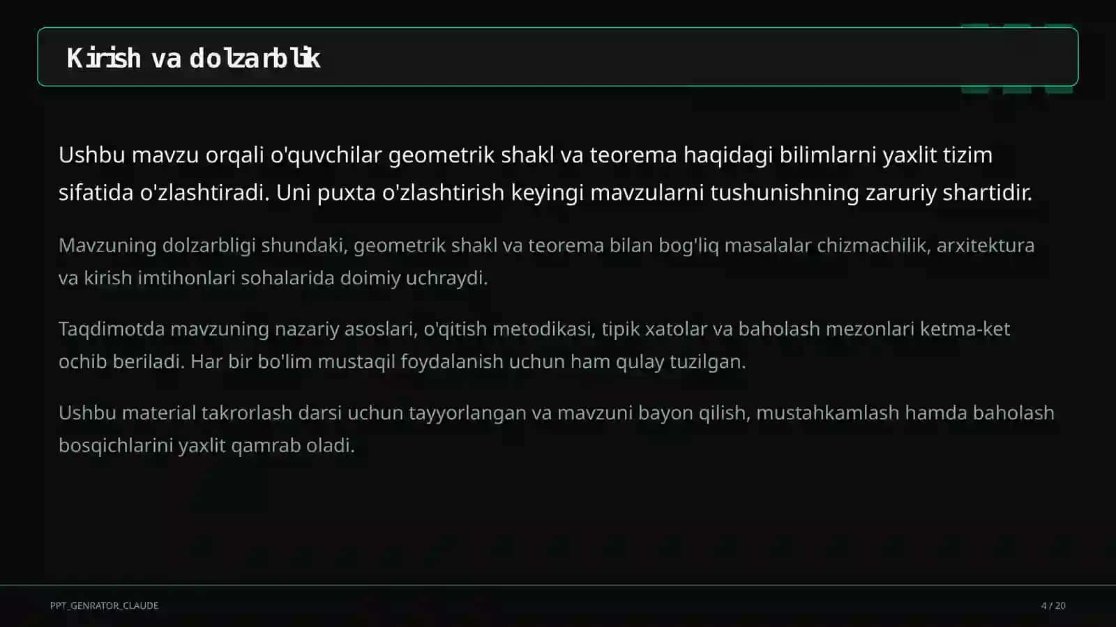 Fazoda to'g'ri chiziq va tekisliklarning parallelligi (10-sinf) 4