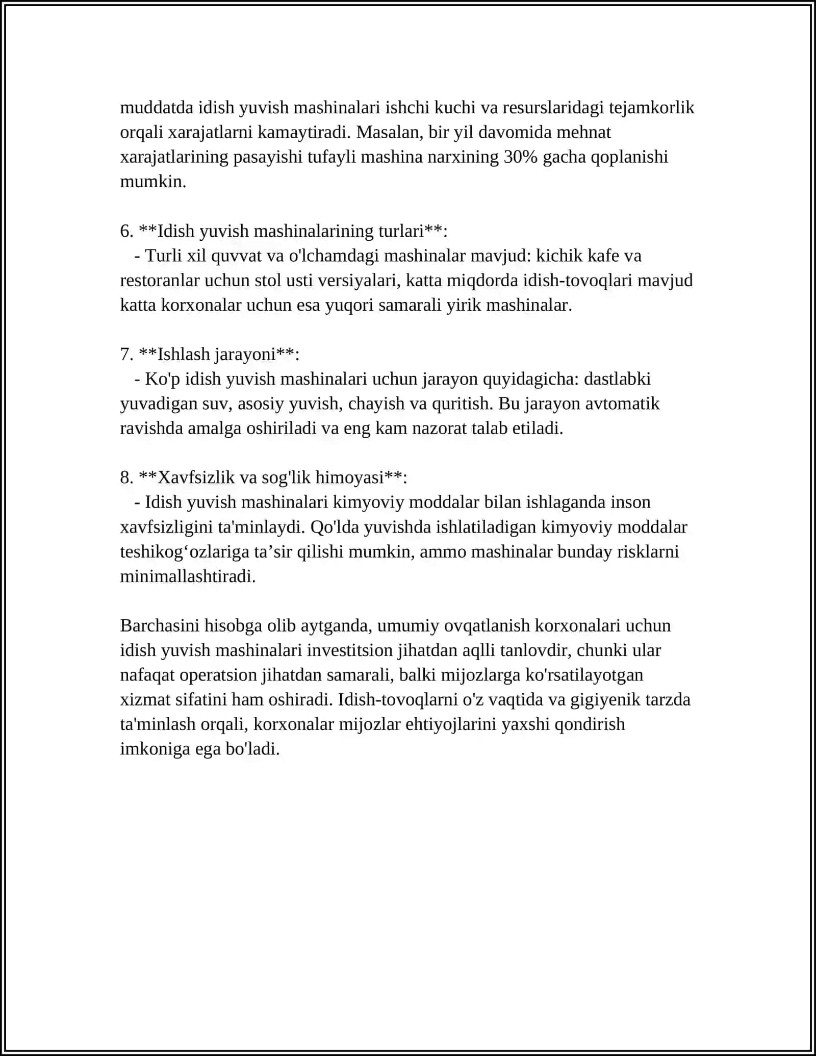 UMUMIY OVQATLANISH KORXONALARIDA IDISH YUVISH MASHINALARINING QO‘LLANILISHI,UNING TURLARI,QURILMANING TEXNIK TAVSIFI 4