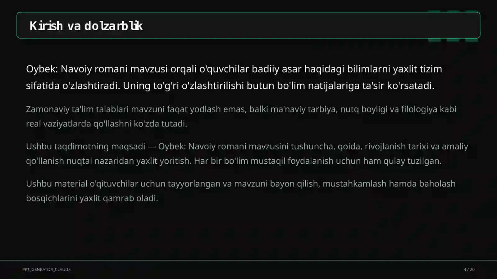 Oybek: Navoiy romani (10-sinf) 4