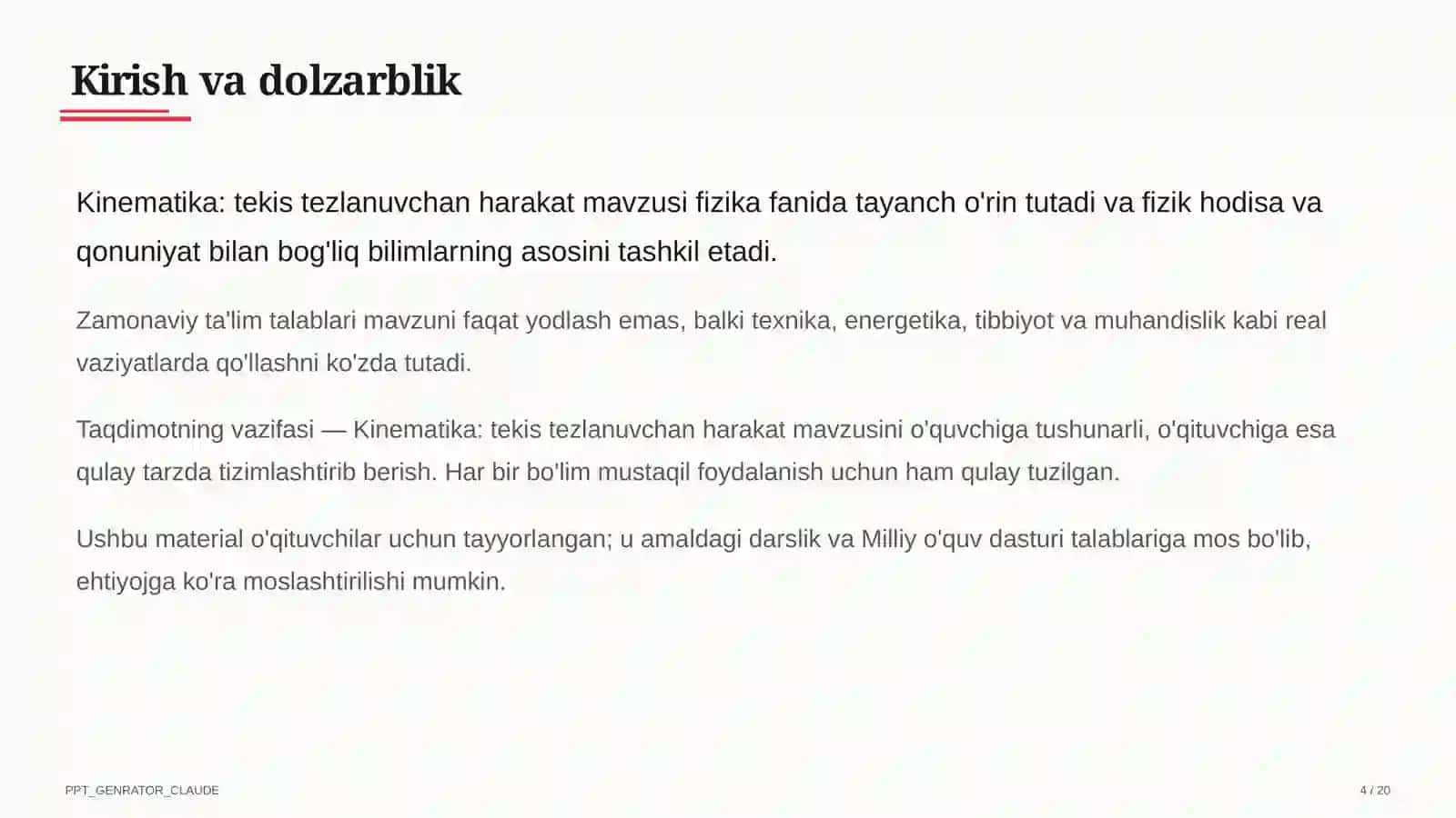 Kinematika: tekis tezlanuvchan harakat (9-sinf) 4