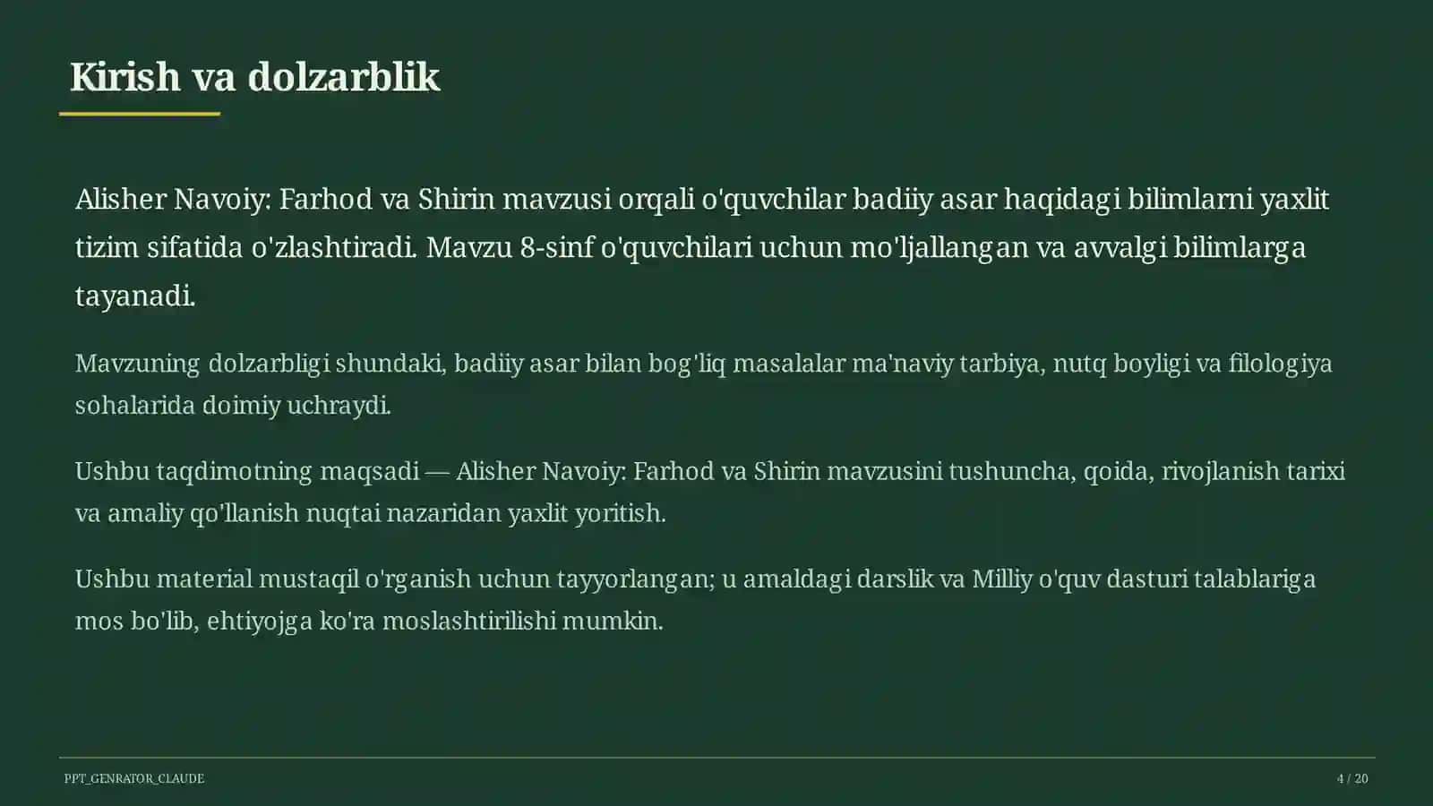 Alisher Navoiy: Farhod va Shirin (8-sinf) 4