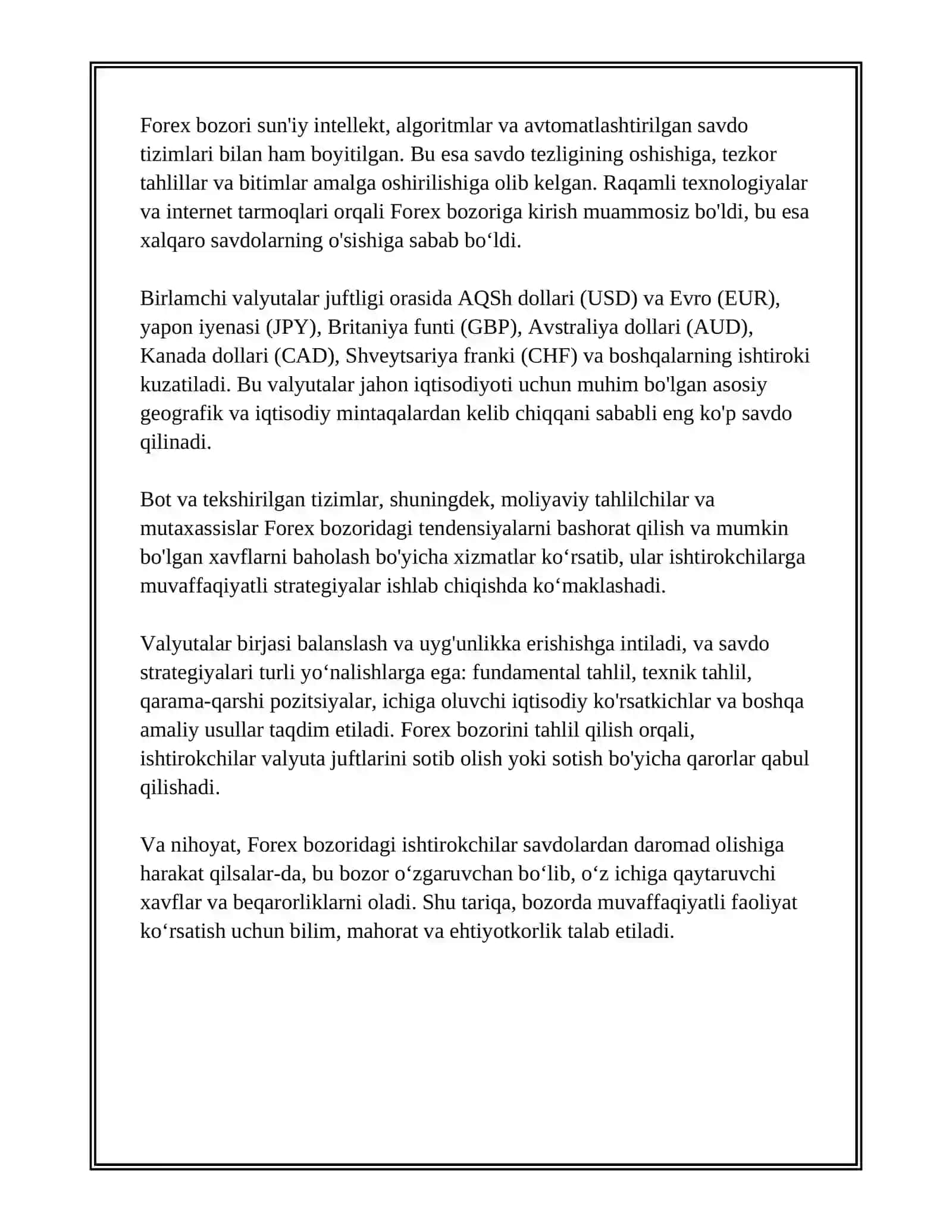XALQARO VALYUTA BOZORLARI (FOREX) 4