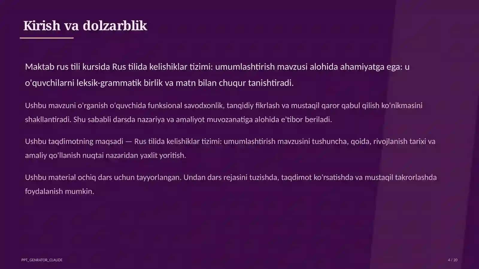 Rus tilida kelishiklar tizimi: umumlashtirish (6-sinf) 4