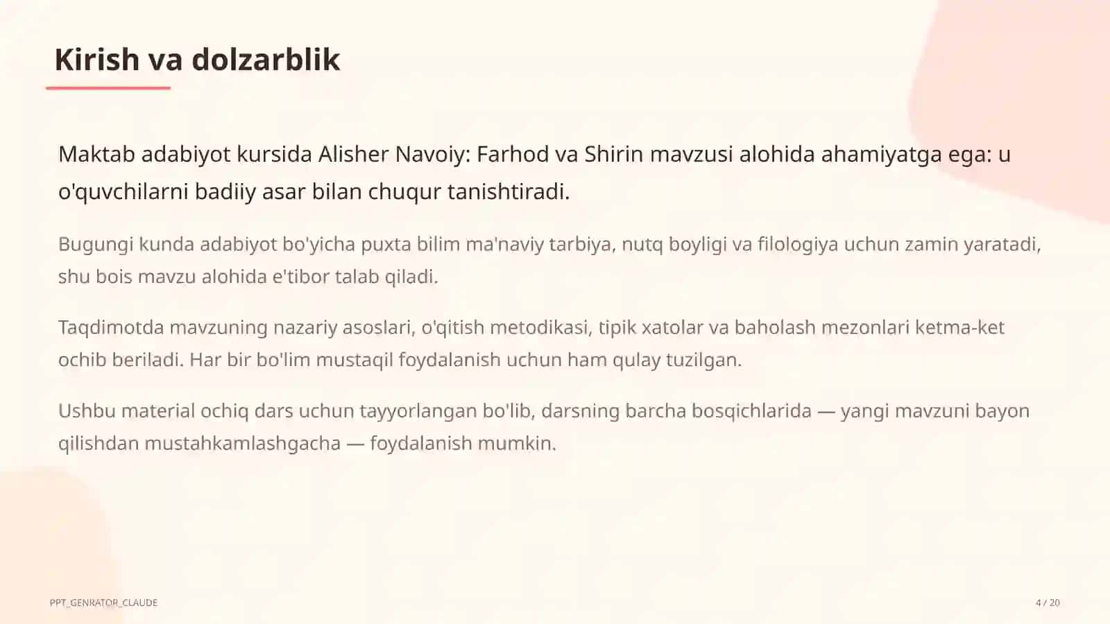 Alisher Navoiy: Farhod va Shirin (8-sinf) 4