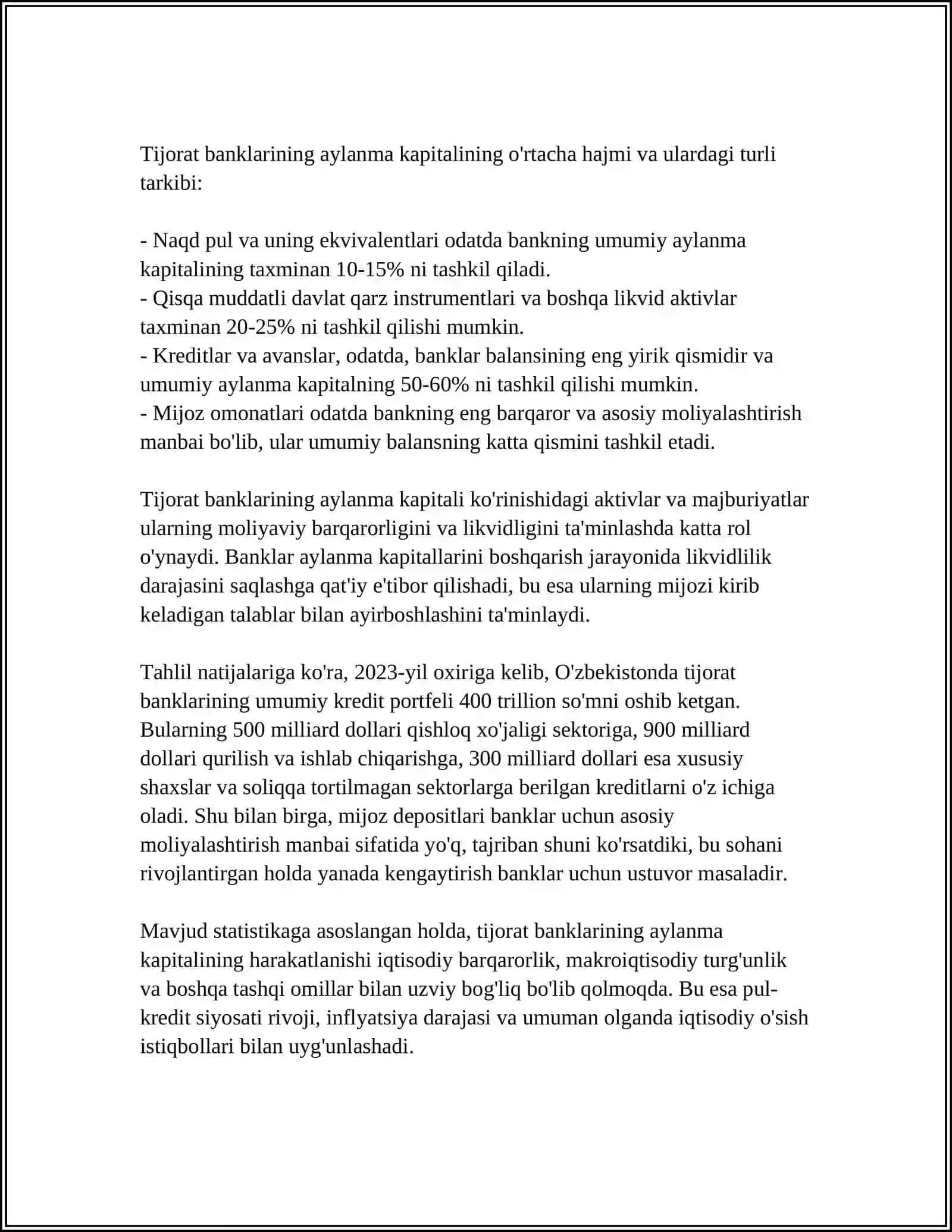 Tijorat Banklarining Aylanma Kapitali 4