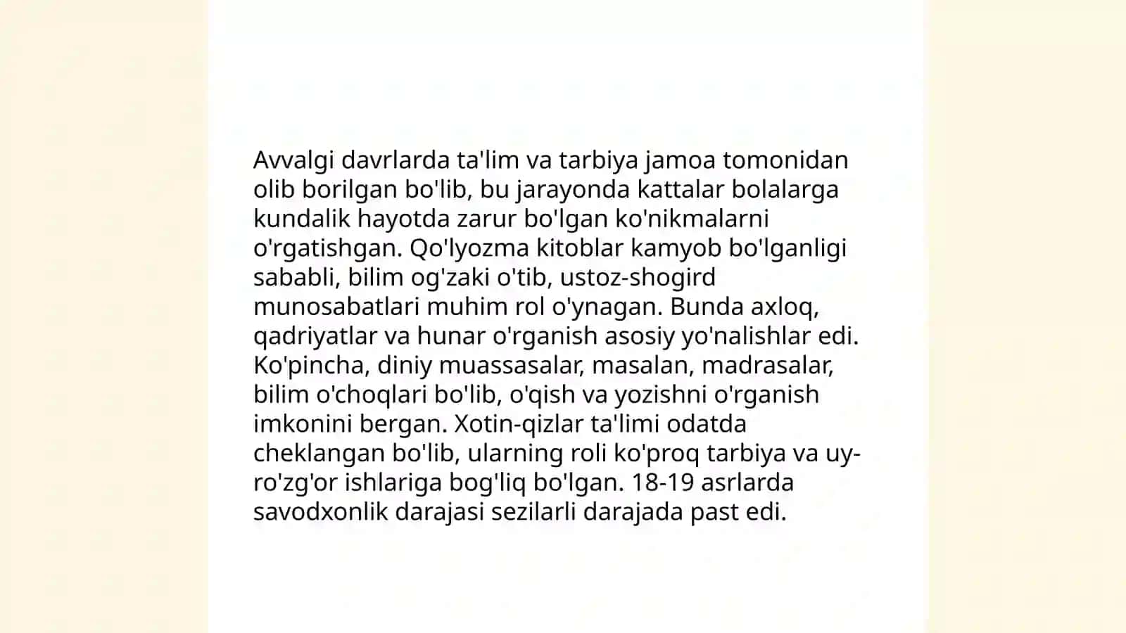 Taʼlim Tarbiya Borasida Avvalgi va Hozirgi Munosabatlar Toʻgʻrisida Vidiyo Rolik Tayyorlash 4
