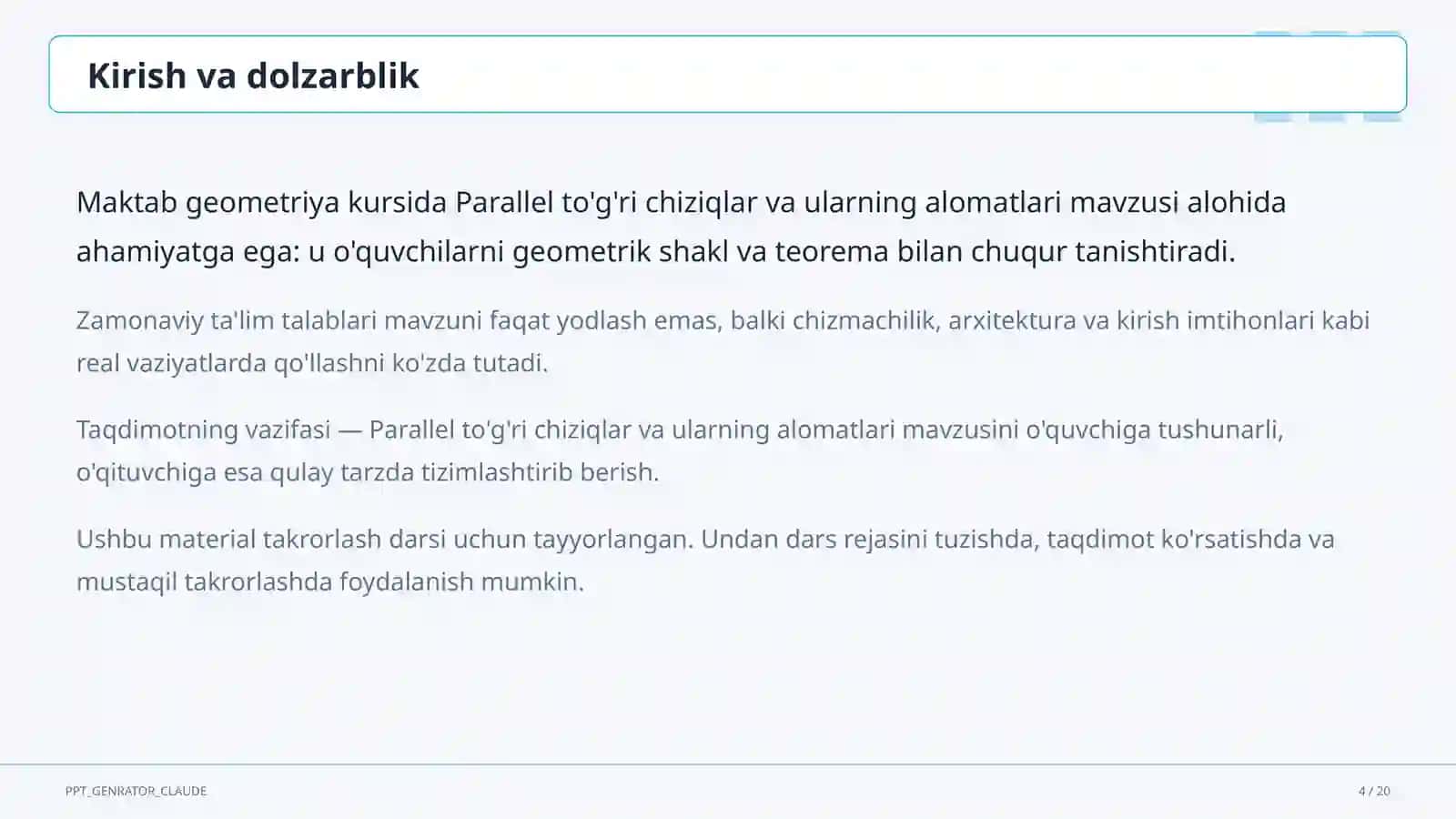 Parallel to'g'ri chiziqlar va ularning alomatlari (7-sinf) 4