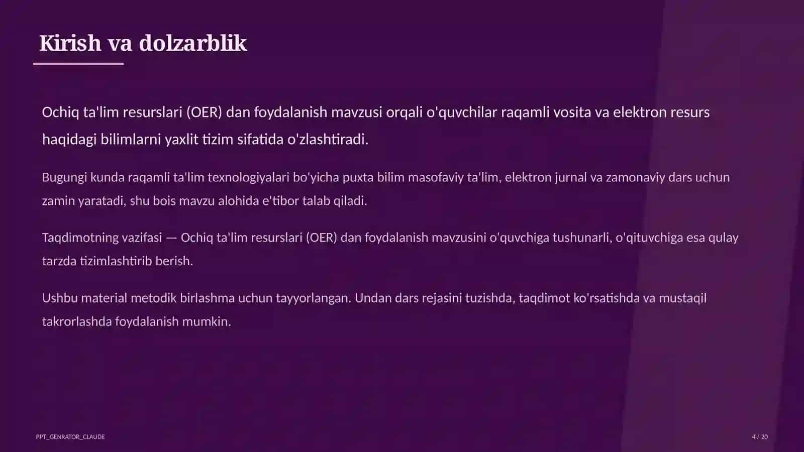 Ochiq ta'lim resurslari (OER) dan foydalanish 4