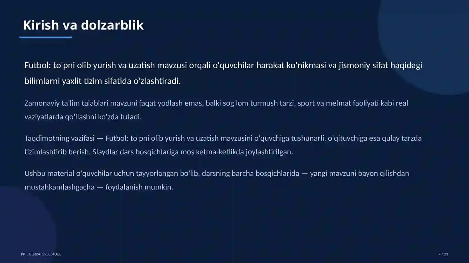 Futbol: to'pni olib yurish va uzatish (5-sinf) 4