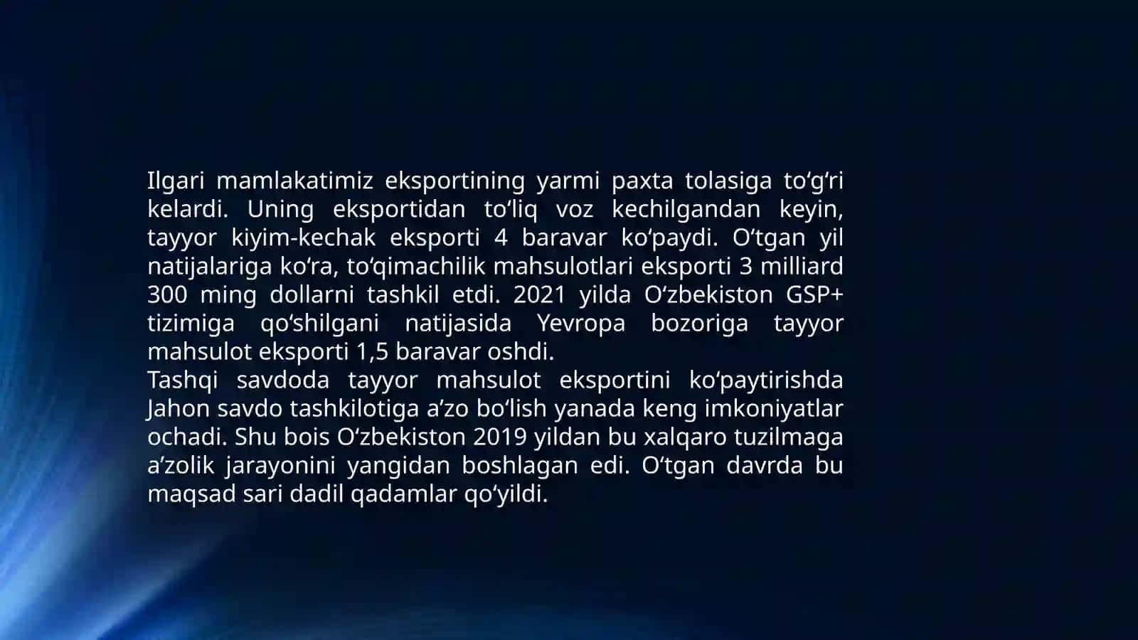 O‘zbekiston Respublikasining Butunjahonsavdotashkilotiga azobo’lib kirish masalalari 4