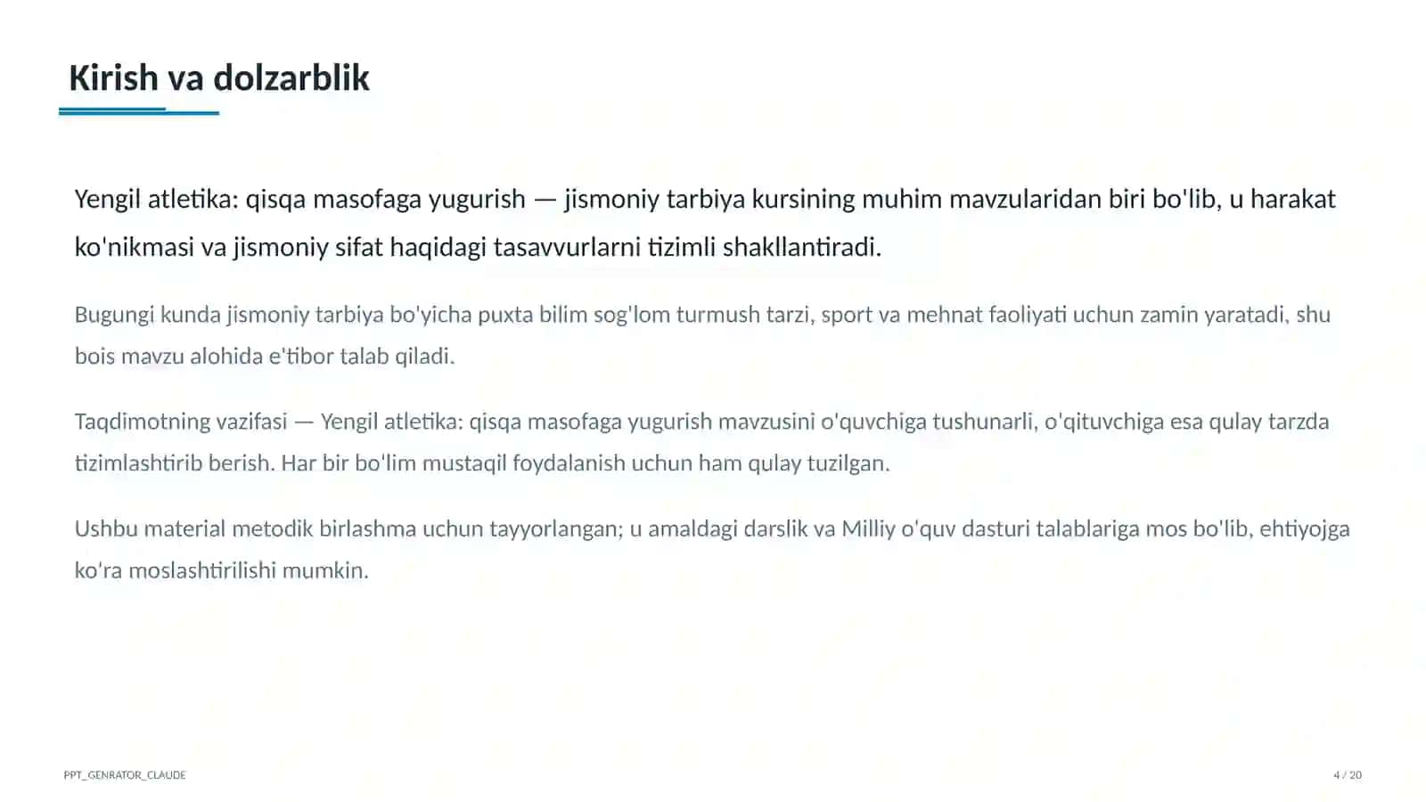 Yengil atletika: qisqa masofaga yugurish (4-sinf) 4