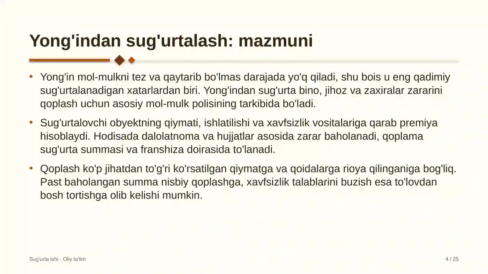 Ijara xizmatlarida yong'indan sug'urtalash 4