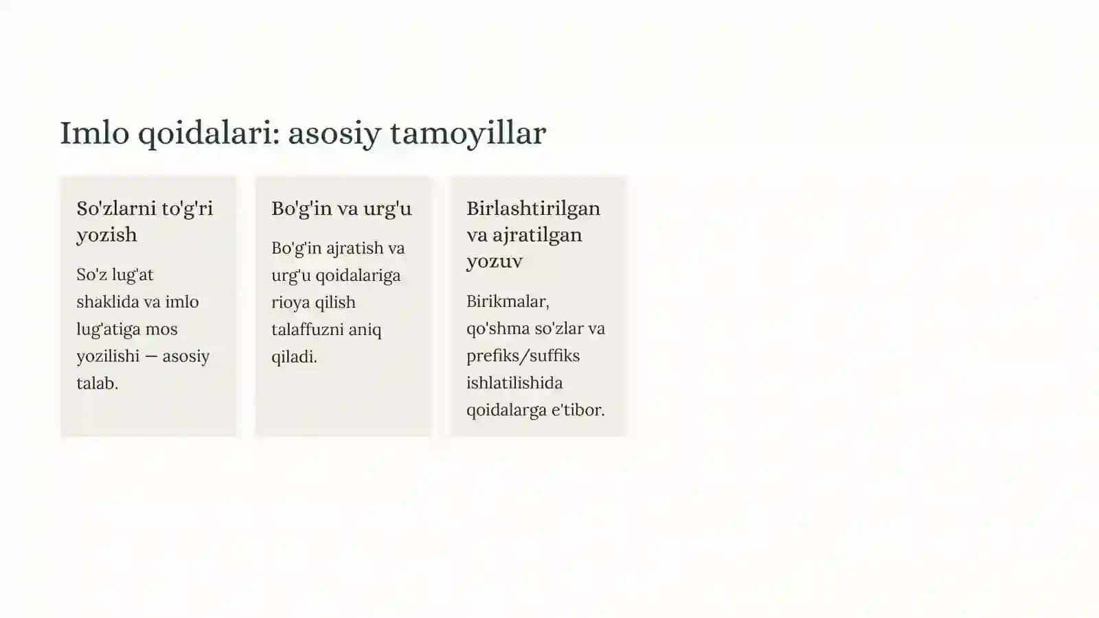 Imlo va tinish belgilarini to'g'ri qo'llash mezonlari 4