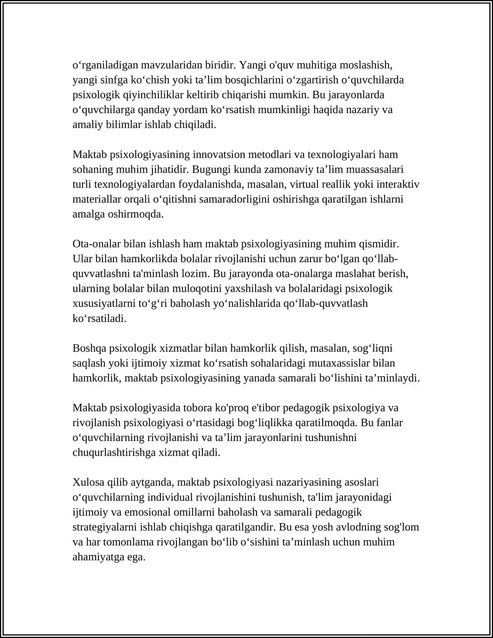 PSIXOLOGIK MASLAXAT MAKTAB PSIXOLOGINING ASOSIY FAOLIYAT YOʻNALISHI 4