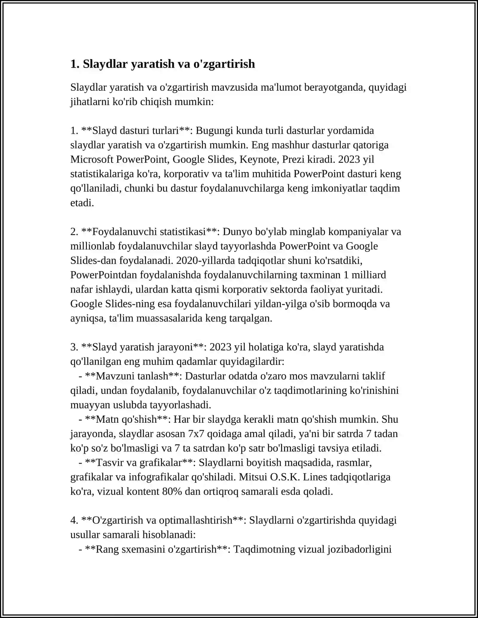 MICROSOFT POWER POINT DASTURI BILAN ISHLASH ASOSLARI 4