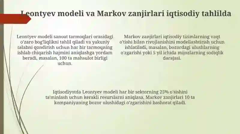 Matritsalar bilan iqtisodiy muammolarni yechish usullari 4