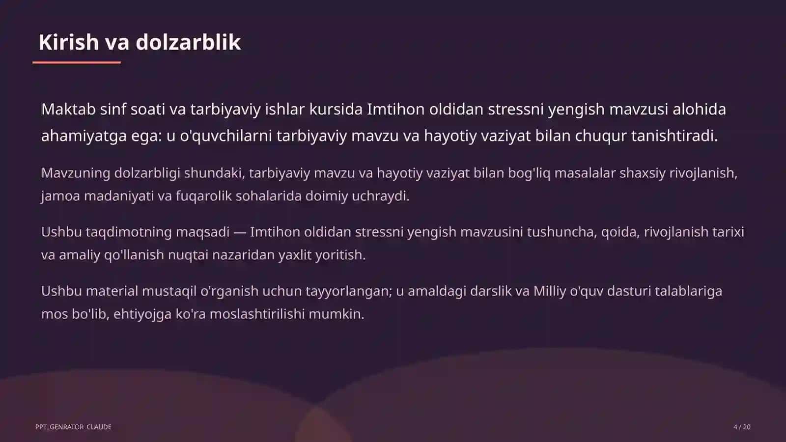 Sinf soati va tarbiyaviy tadbirlar (1–11) 4