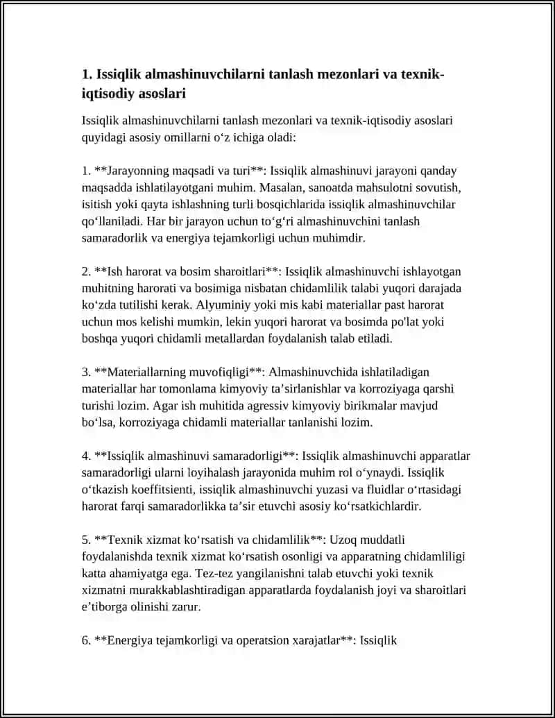 ISSIQLIK ALMASHINISH APPARATLARINI TANLASH. REKUPERATIV, REGENERATIV VA ARALASHTIRGICHLI ISSIQLIK ALMASHINISH APPARATLARINI OʼRGANISH, ISSIQLIK HISOBI VA TAQQOSLASH 4