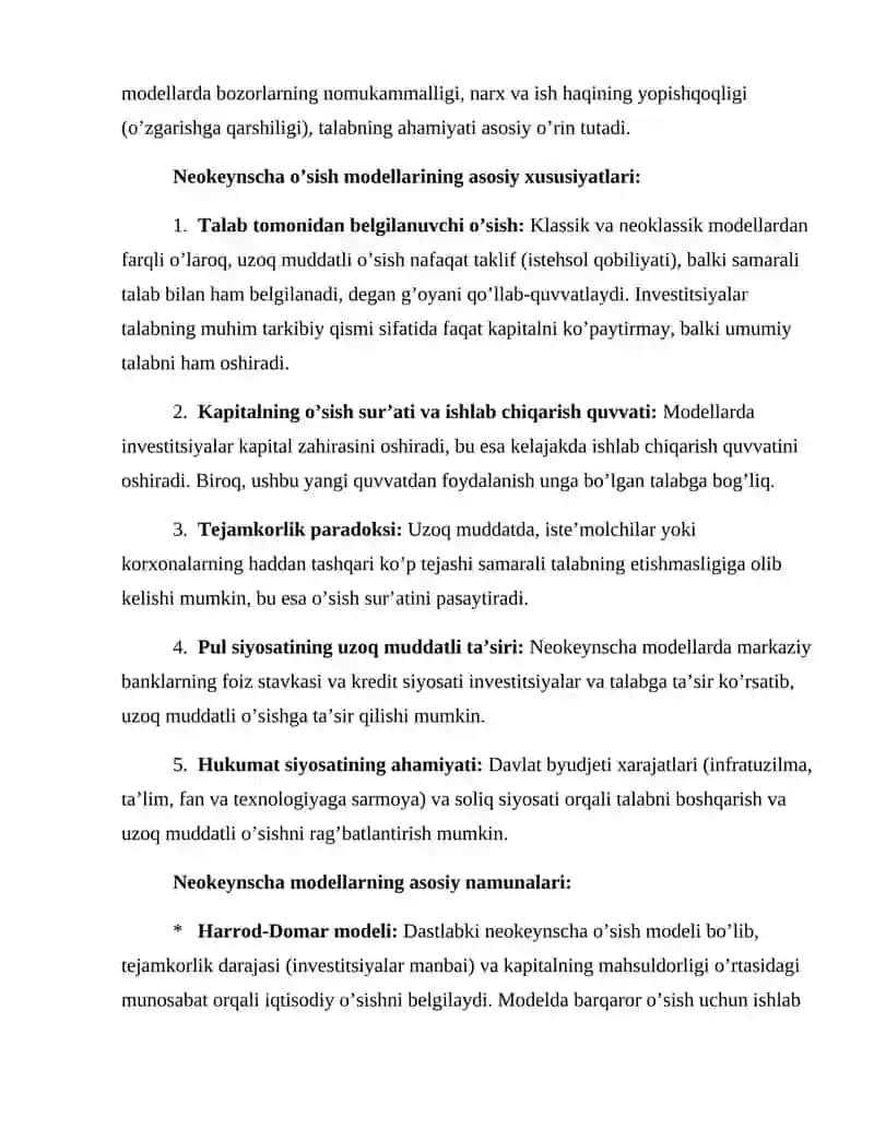 Iqtisodiy o’sishning umumiy tavsifi va neokeynscha modellari 4