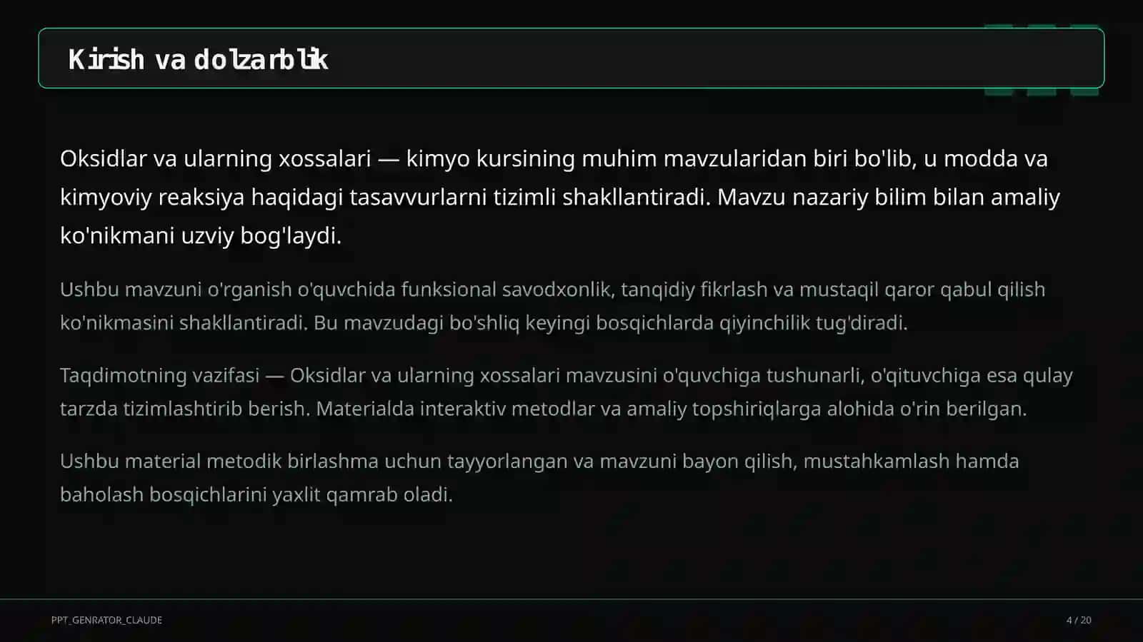 Oksidlar va ularning xossalari (8-sinf) 4