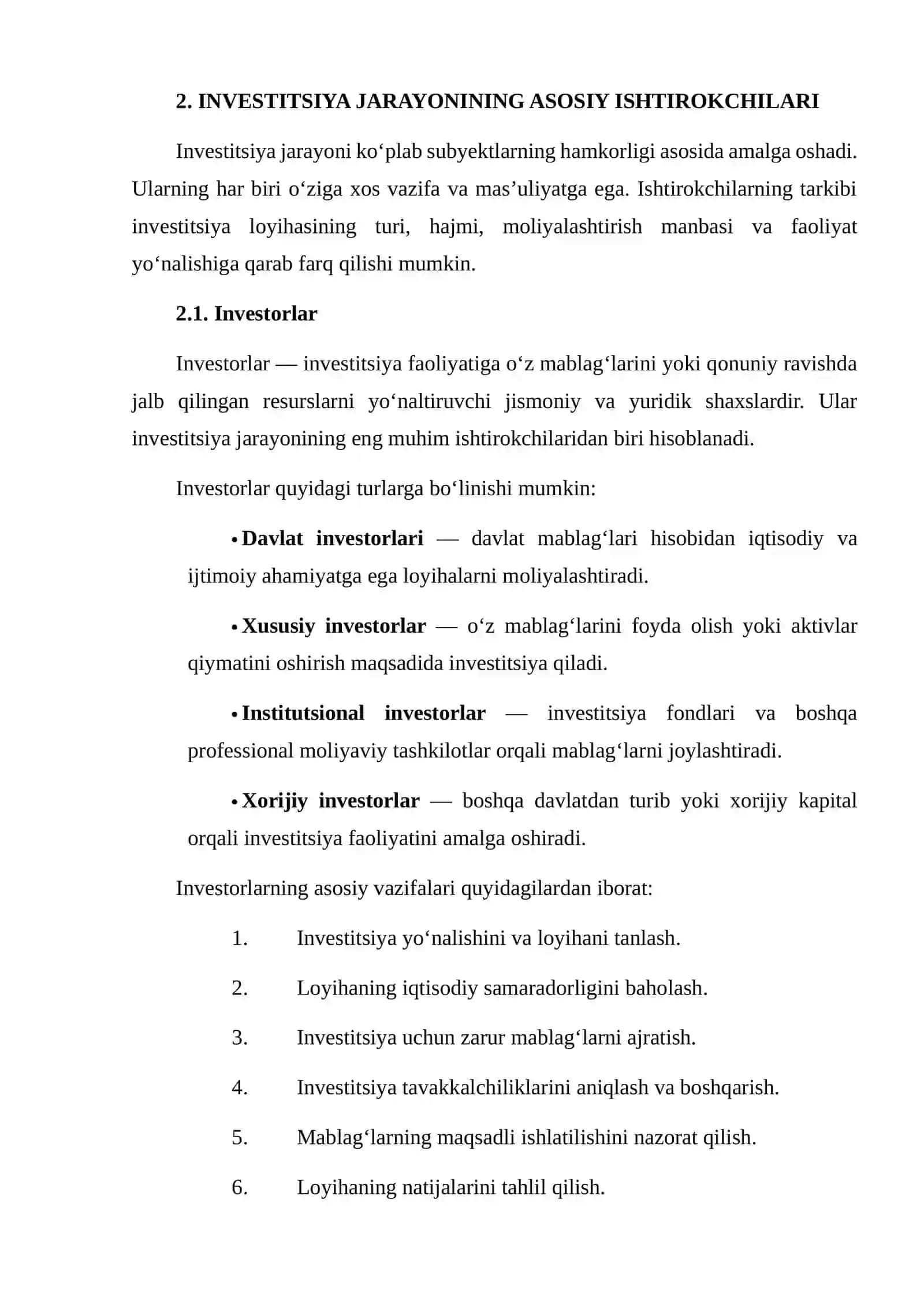 INVESTITSIYA JARAYONINING ISHTIROKCHILARI VA ULARNING VAZIFALARI 4