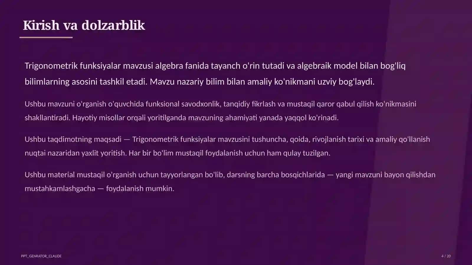 Trigonometrik funksiyalar (10-sinf) 4
