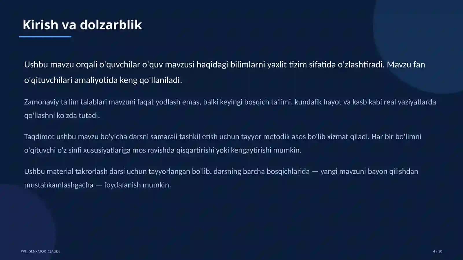 Dars rejasi 4