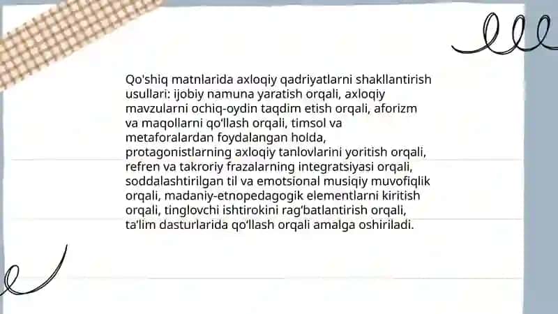 Qo'shiqlar.Maqollar va ularning etnopedagogik ahamiyati 4