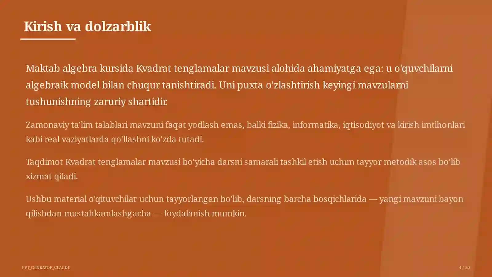 Kvadrat tenglamalar (8-sinf) 4