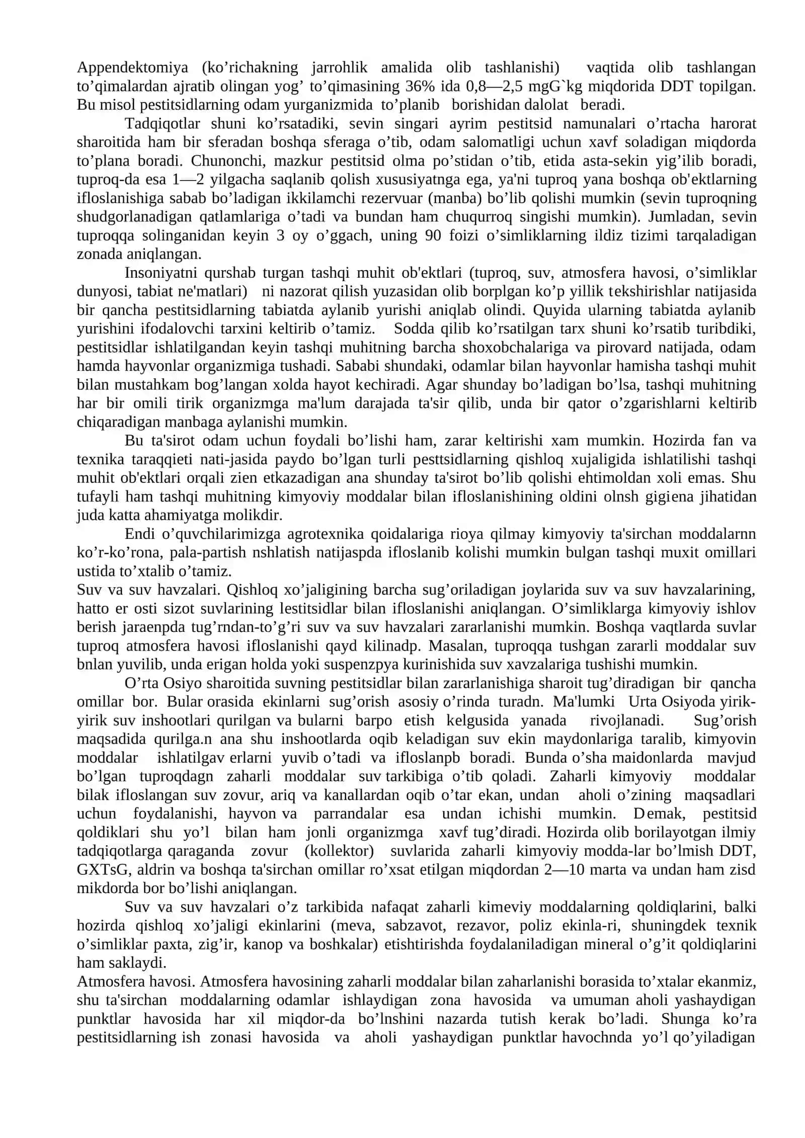 Kimyoviy moddalarning tashqi muhit bilan aloqadorligi 4