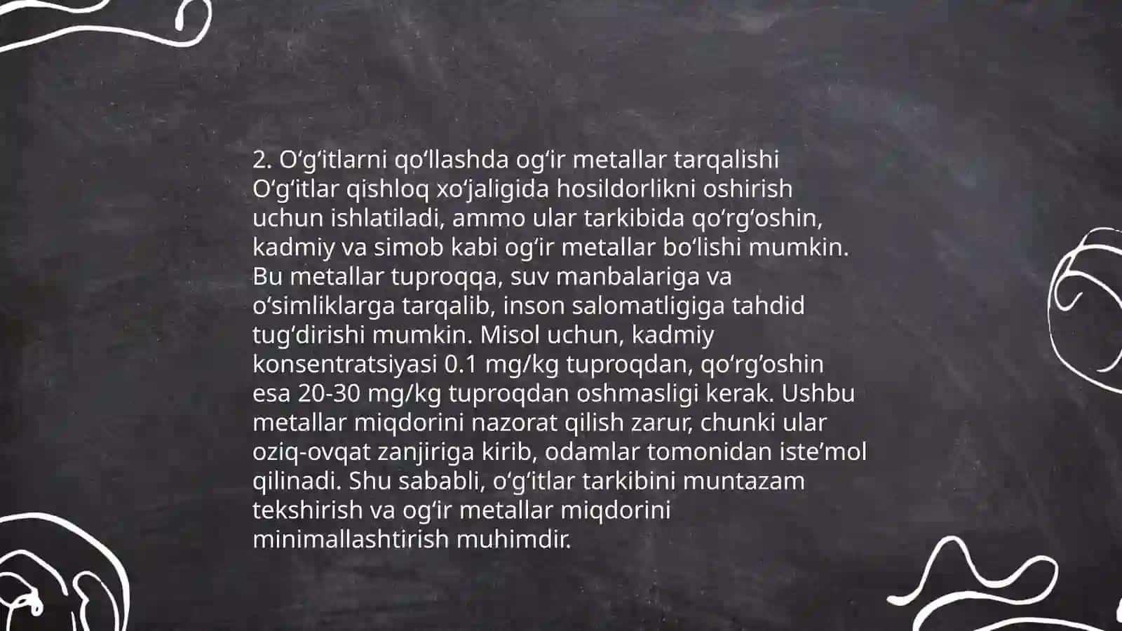 Oʻgʻitlarni qoʻllashda tuproqni ogʻir metallar bilan ifloslanishi va ularni oʻsimlikka taʼsiri aniqlash mavzusini oʻqitishda pedagogik texnologiyalarni qoʻllash 4