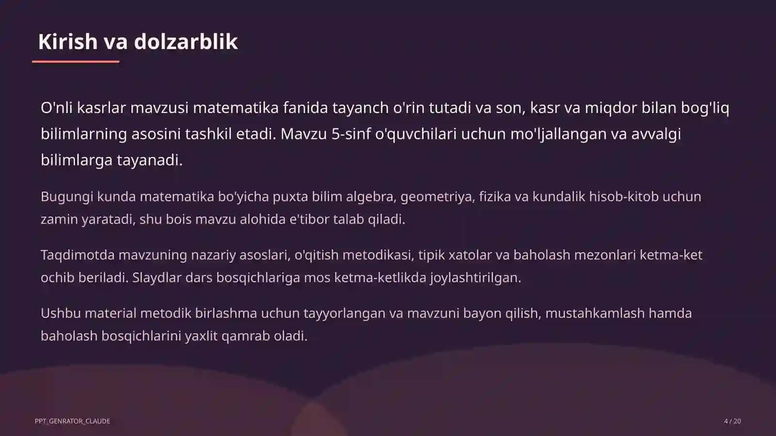 O'nli kasrlar (5-sinf) Matematika (5–6) 4
