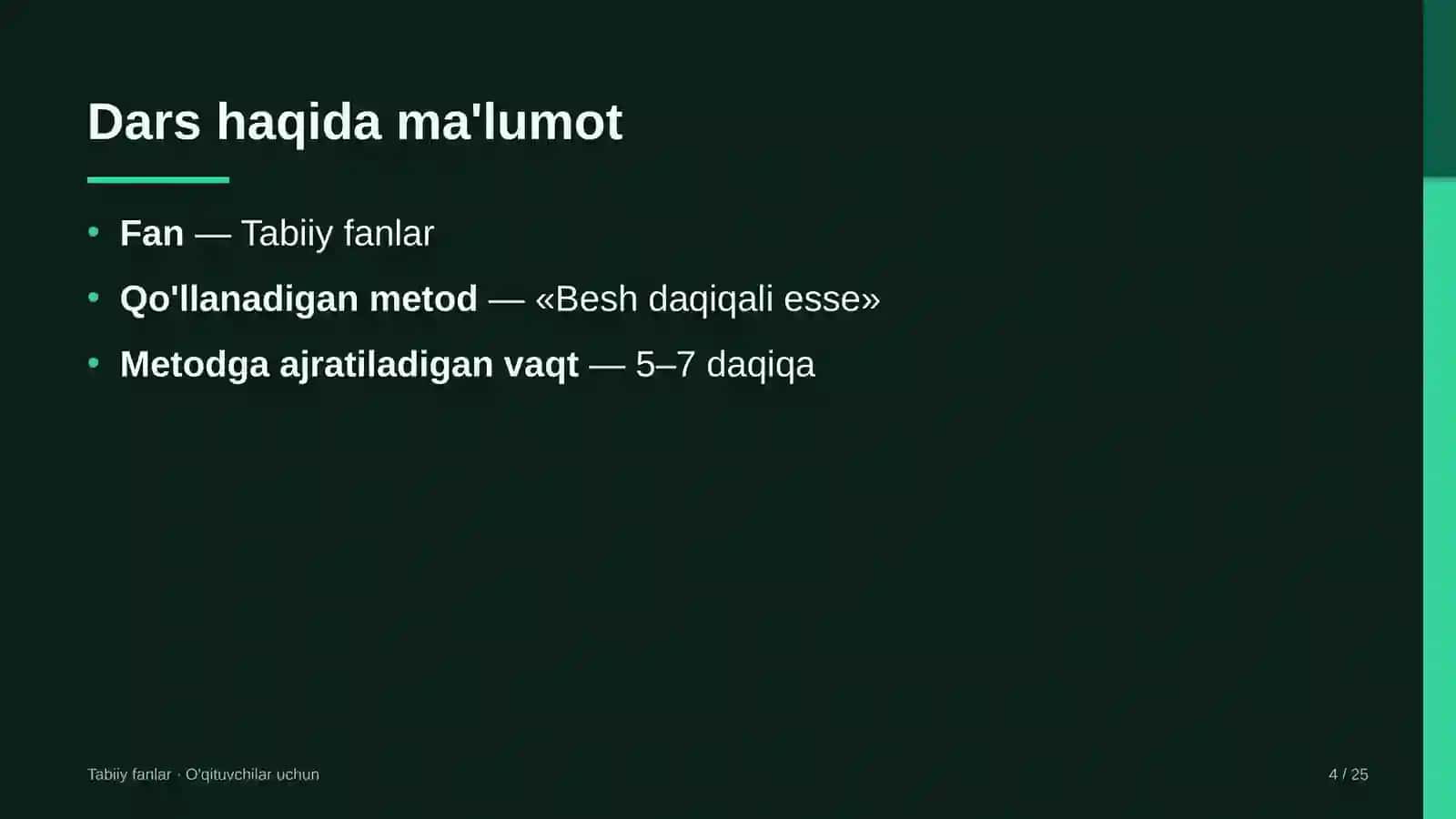 tabiiy fanlar darslarida besh daqiqali esse metodidan foydalanish 6198 4