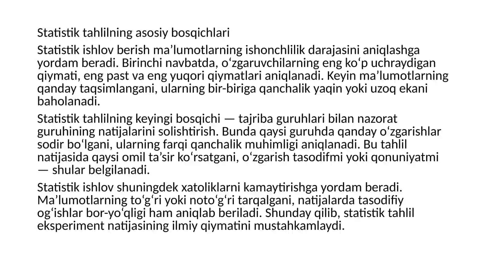 Eksperimental ma’lumotlarni yig'ish va tartiblash 4
