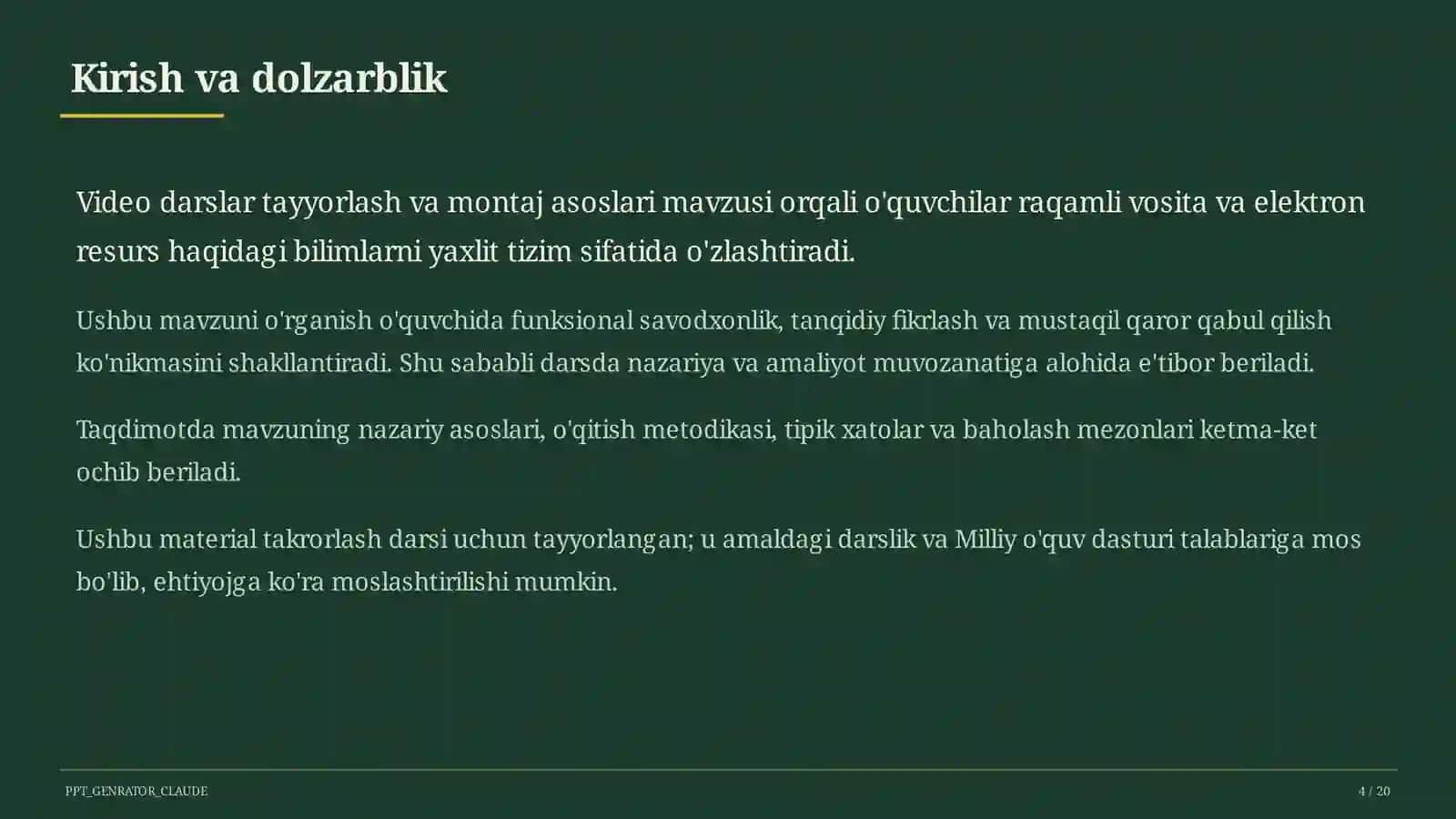 Video darslar tayyorlash va montaj asoslari 4