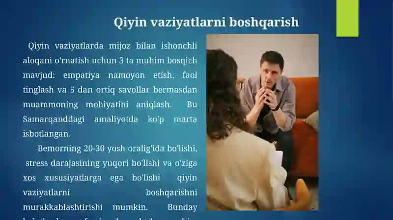 Psixologik maslahatda aloqa o'rnatish 4