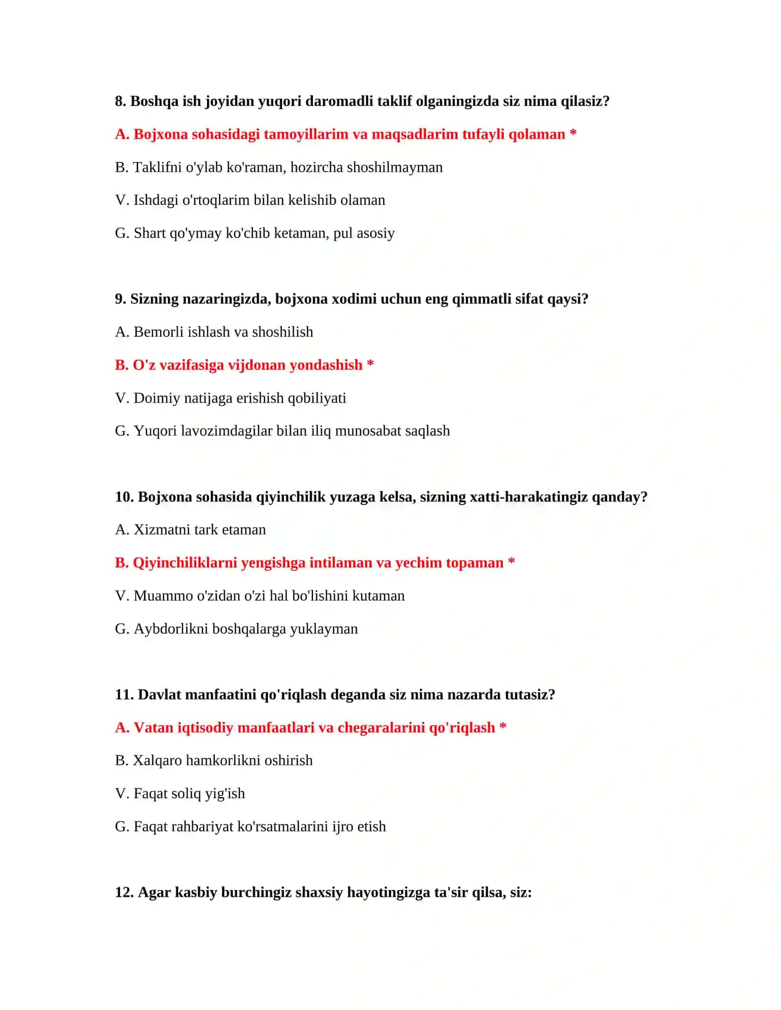 Bojxona iqtisodiyoti test savollari 4