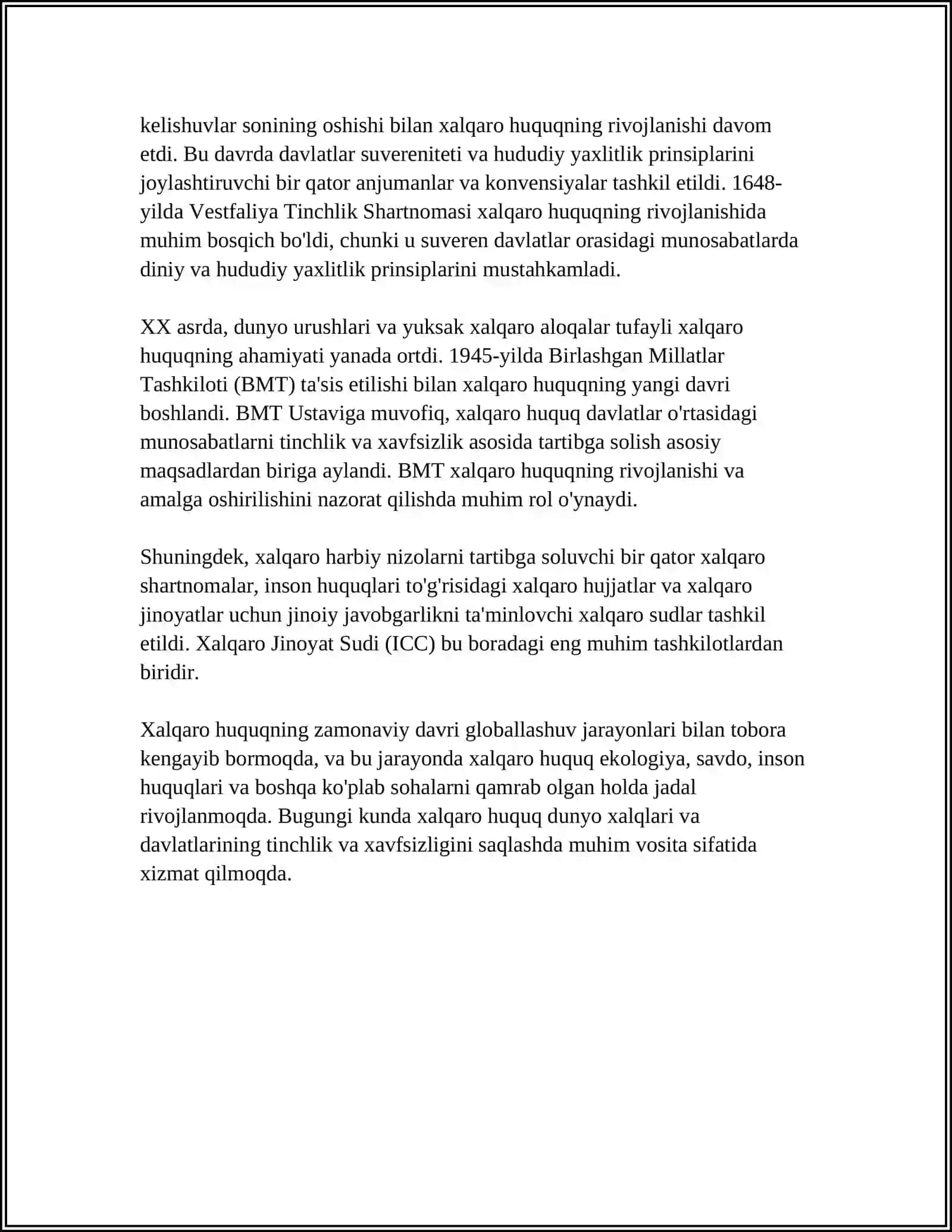 XALQARO HUQUQNING TADRIJIYRIVOJLANISHIDA FUNDAMENTAL ASARLARNING O’RNI 4