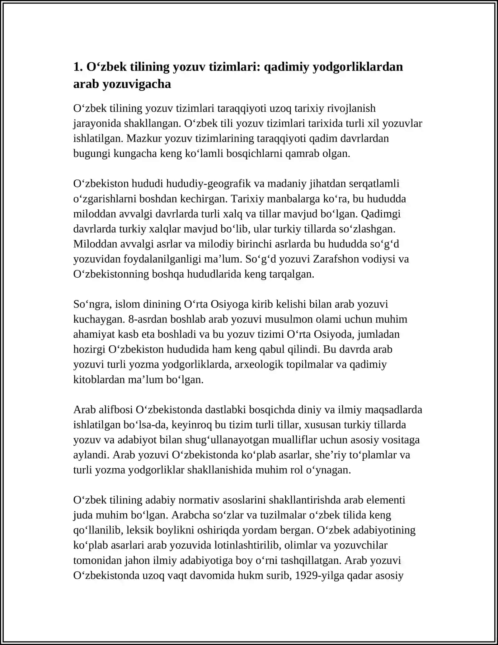 O‘ZBEK TILINING YOZUV TIZIMLARI TARAQQIYOTI. LEKSEMANING SEMANTIK STRUKTURASI. SEMEMA VA SEMA MUNOSABATI. SEMA TURLARI. MONOSEMIYA VA POLISEMIYA. LEKSIK-SEMANTIK SISTEMALAR 4