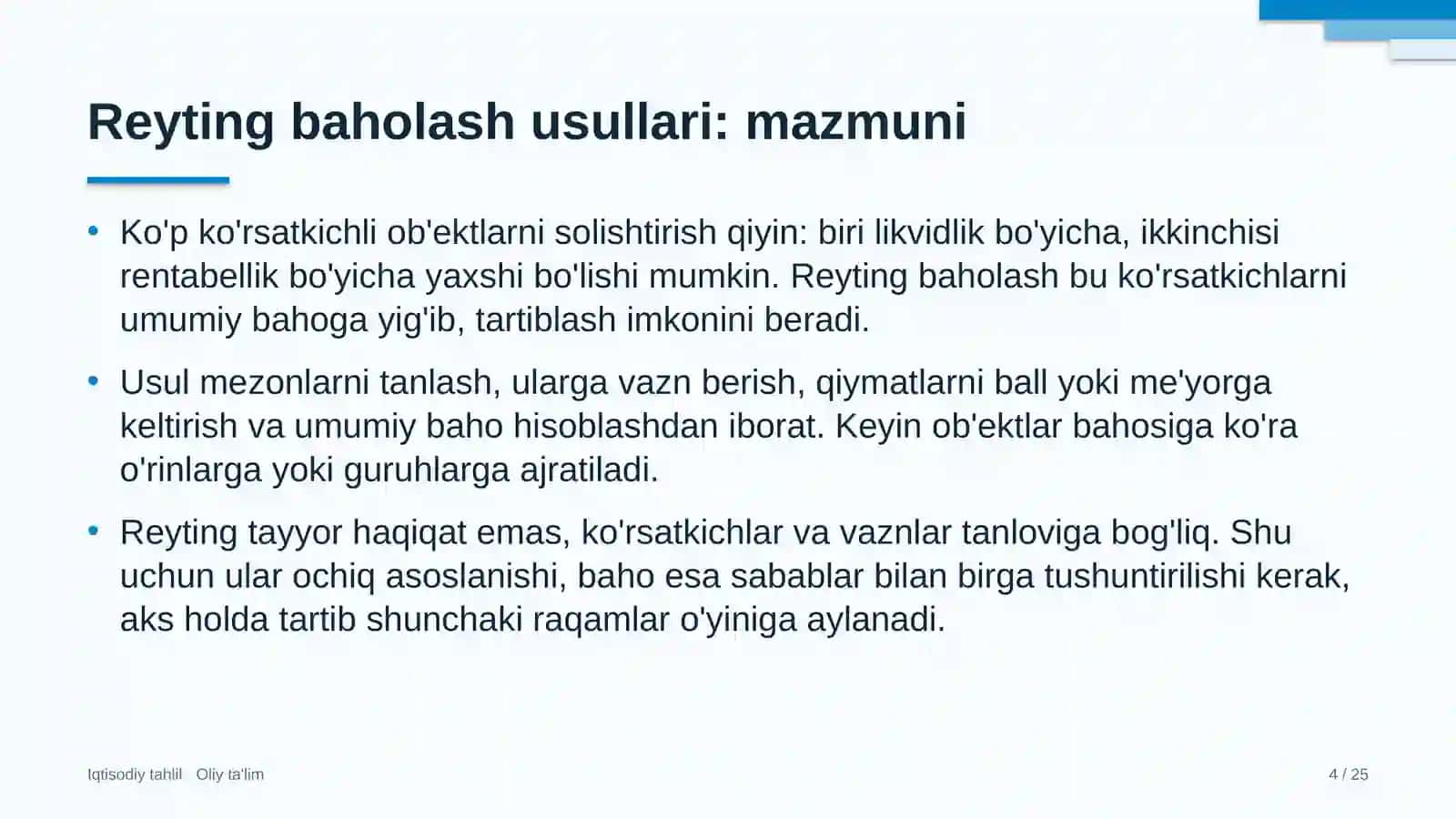 Xostellarda reyting baholash usullari 4