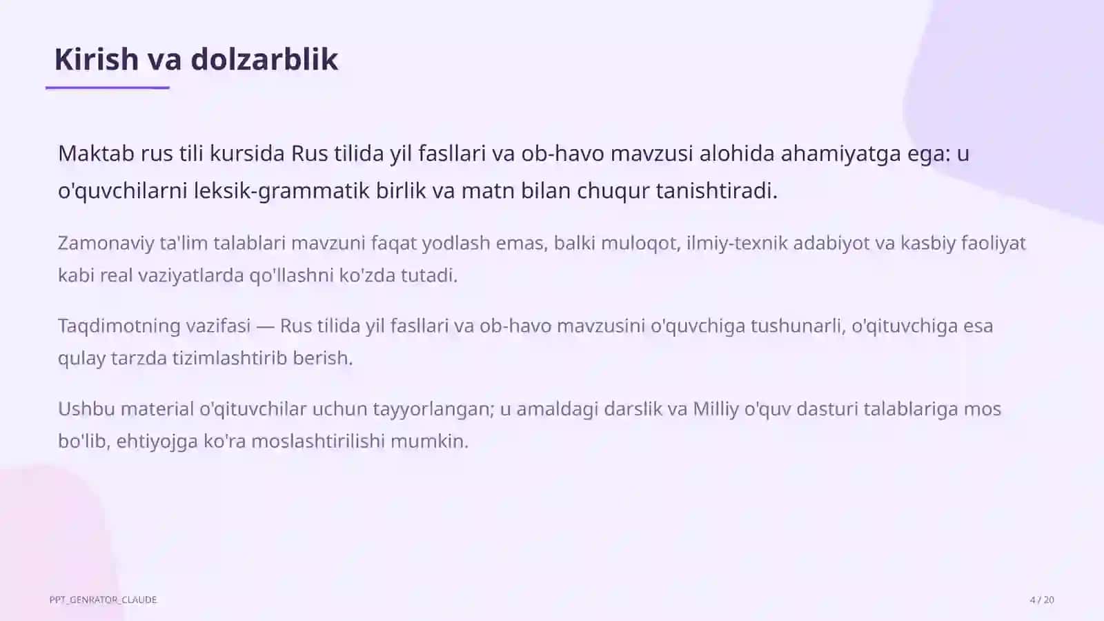 Rus tilida yil fasllari va ob-havo (4-sinf) 4