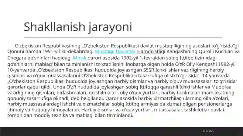 Mustaqillik yillarida qurolli kuchlar,ichki ishlar va davlat xavfsizlik tizimidagi islohotlar 4