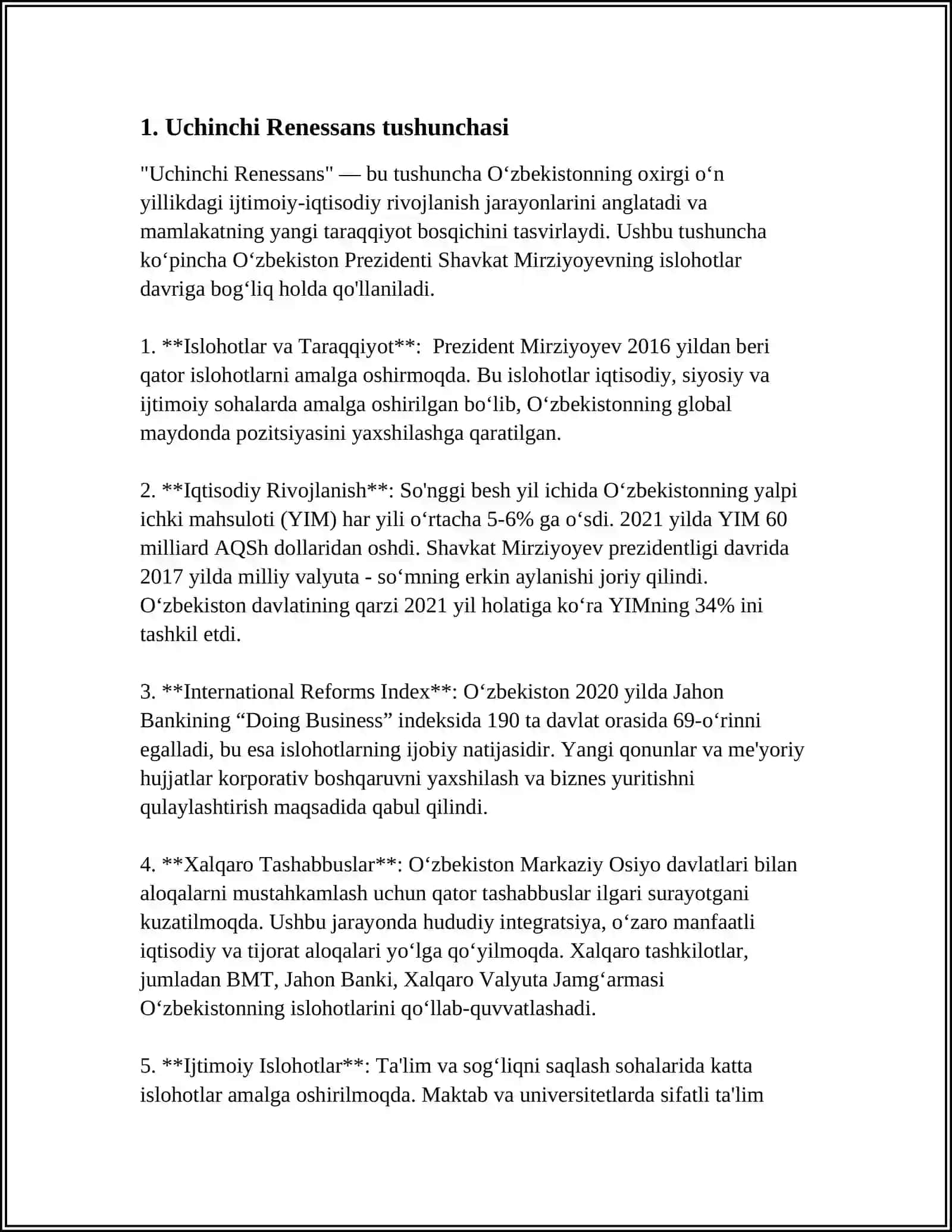 O'ZBEKISTON RESPUBLIKASI PREZIDENTI SH.M.MIRZIYOYEVNING ''YANGI O'ZBEKISTON TARAQQIYOT STRATEGIYASI'' KITOBIDA RIVOJLANISH MODELI VA UCHINCHI RENESSANS TUSHUNCHALARI 4