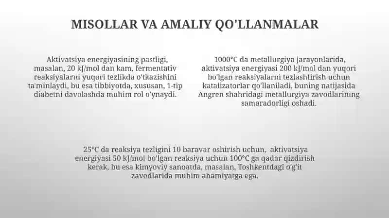 Aktivlanish energiyasi va uni riyaksa tezligi konstanasi bilan bogliqlik 4