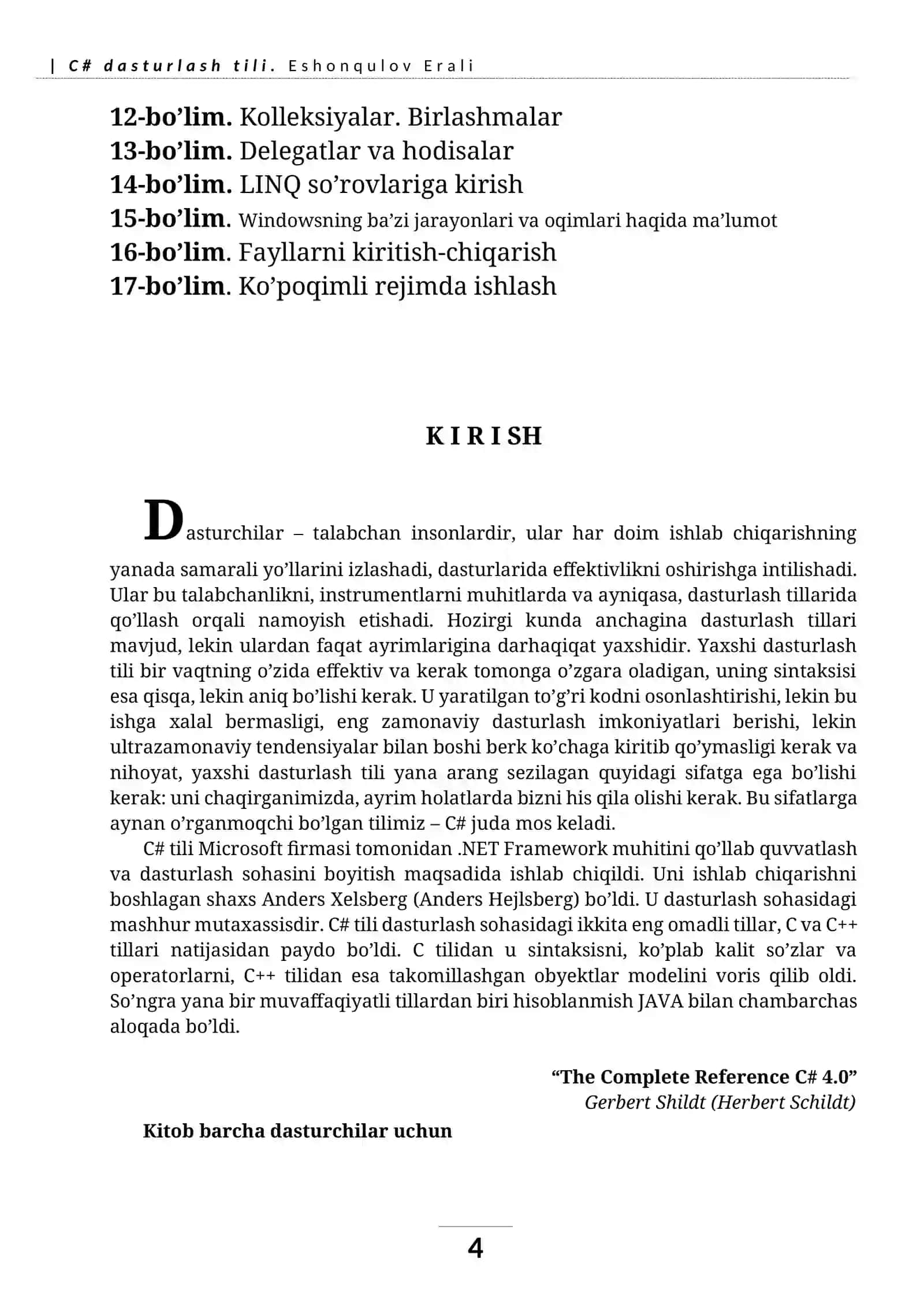 C# dasturlash tili. Eshonqulov Erali 4