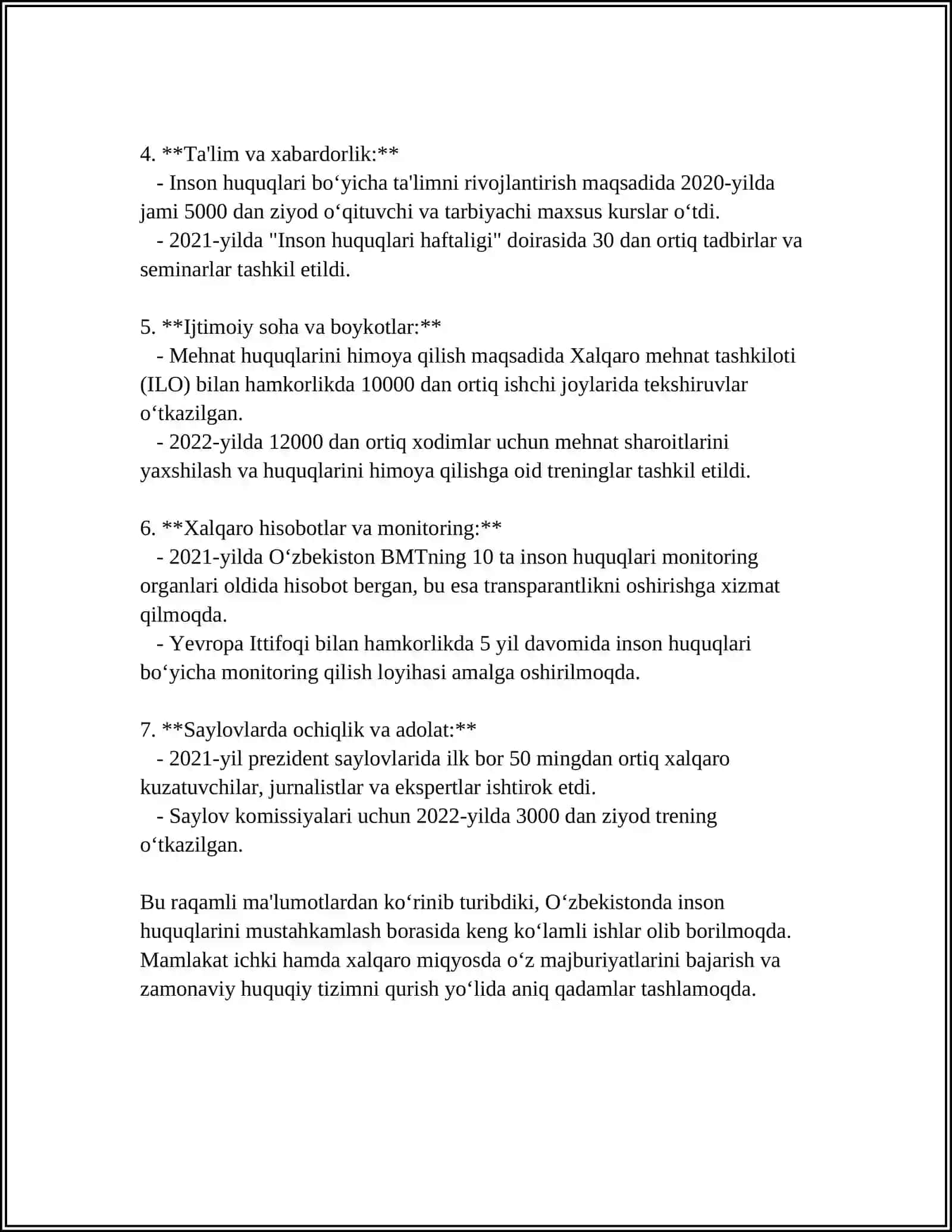 YANGI OʻZBEKISTONDA INSON HAQ-HUQUQLARI VA ERKINLIKLARI KAFOLATINING YARATILISHI 4