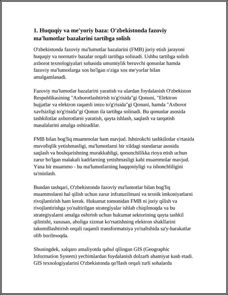 O'ZBEKISTONDA FAZOVIY MA'LUMOTLAR BAZALARINI JORIY ETISH IMKONIYATLARI VA MUAMMOLARI 4