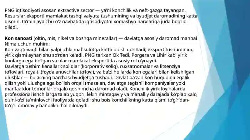 Papuava Yangi Gvineyaning iqtisodiy tuzilmasi va daromad manbai 4