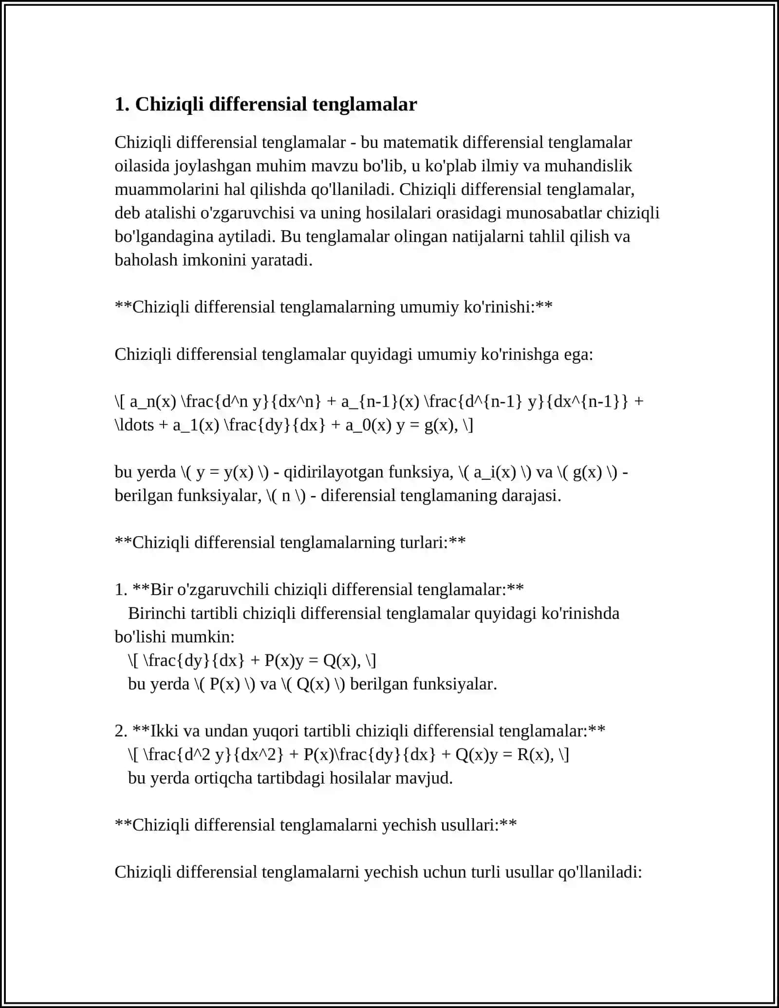 N TARTIBLI BIR JINSLI OʻZGARMAS KOEFFITSIENTLI CHIZIQLI DIFFERENSIAL TENGLAMA 4